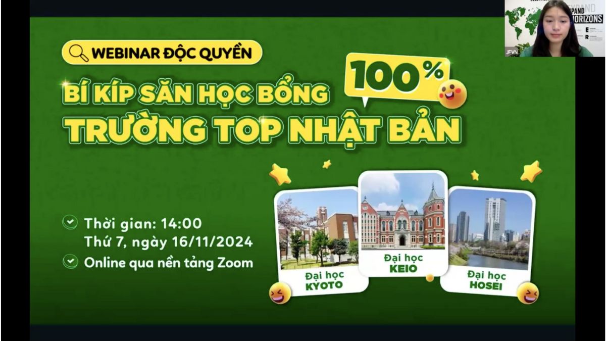 Webinar: Bí kíp săn học bổng 100% trường TOP Nhật Bản