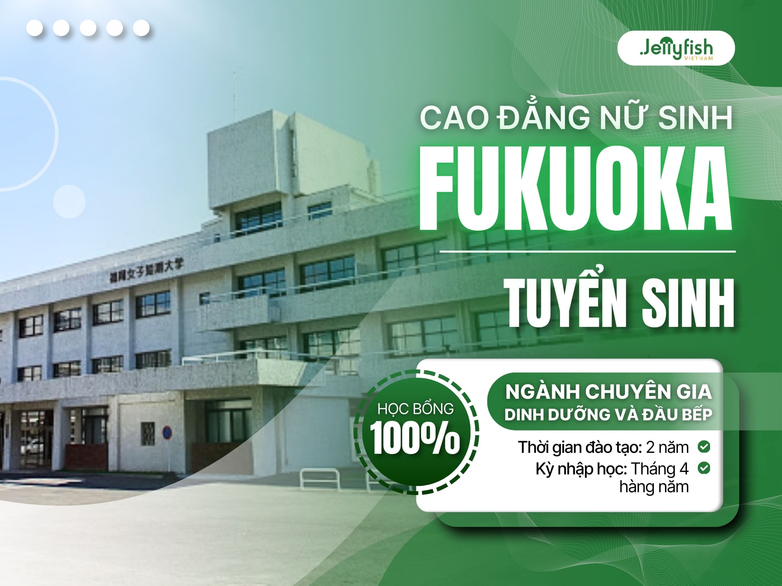 Học bổng 100% ngành Chuyên gia dinh dưỡng và Đầu bếp - Cao đẳng Nữ sinh Fukuoka